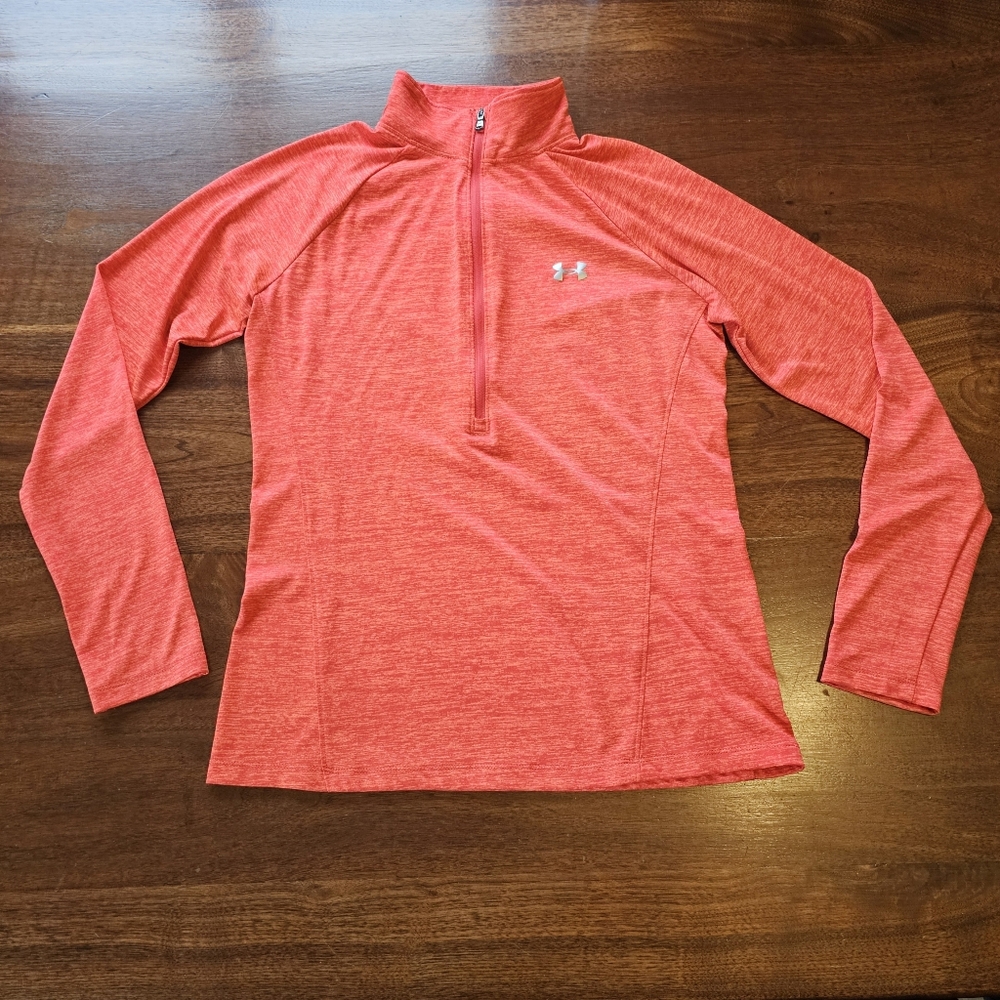 Under Armour Orange Womens Tech Twist Half Zip Long Sleeve Breathable Heat Gear